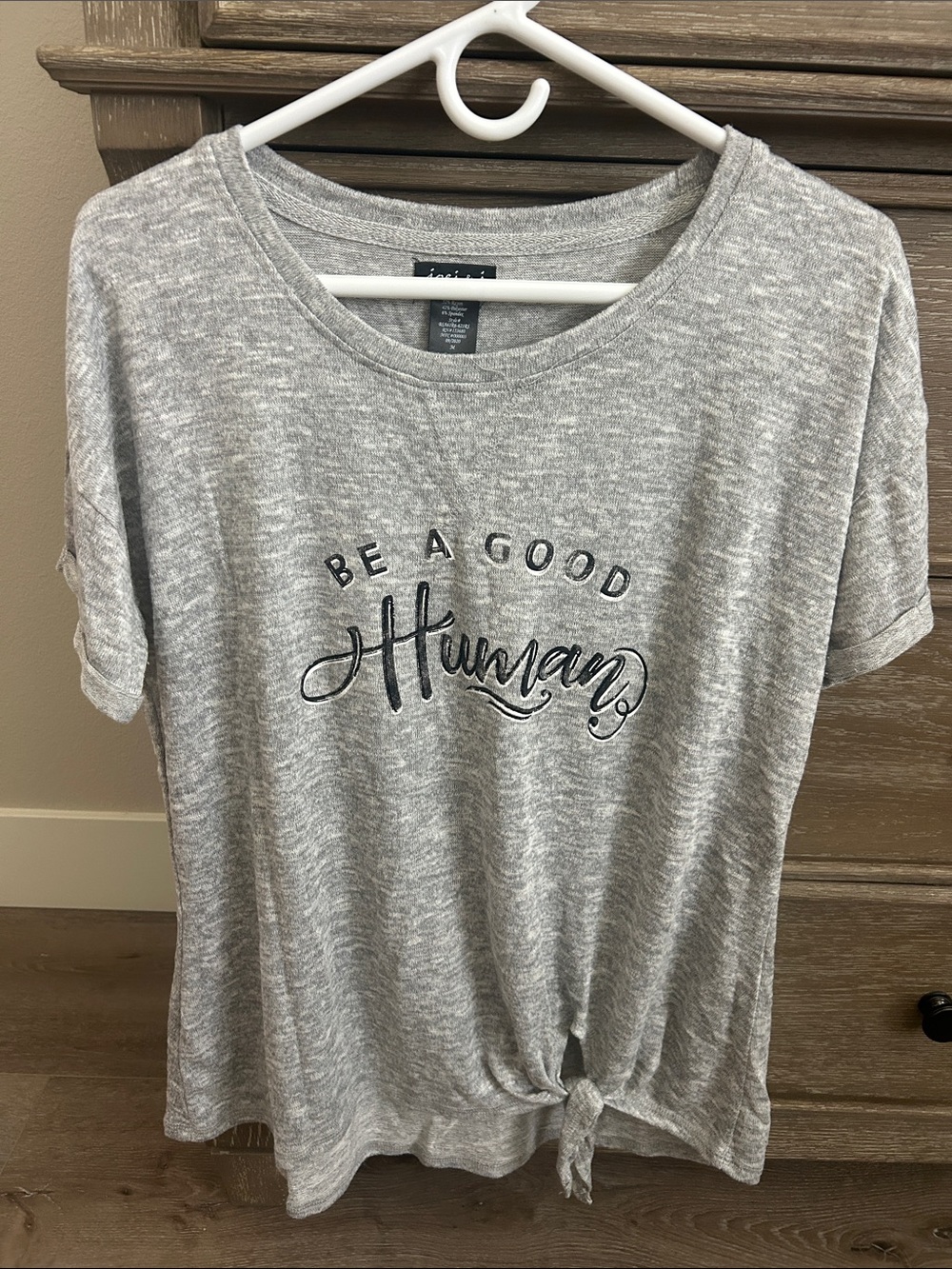 Joie Heather Gray 'Be a Good Human' Knot-Front Tee